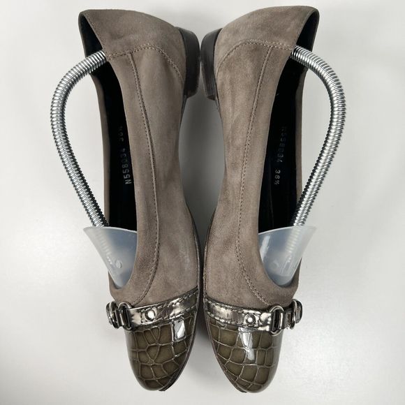 AGL Suede Animal Print Ballet Flats Cap Toe Women's 36.5 EU 6 US Made in Italy - Picture 7 of 10